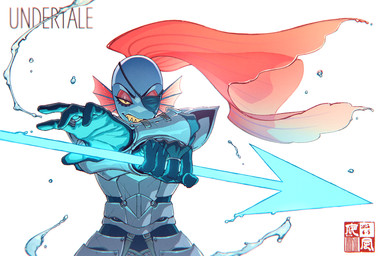 5_fingers armor blue_body blue_skin clothing ear_fins eye_patch eyewear female fin fingers hair half-closed_eyes holding_object holding_weapon humanoid_hands long_hair narrowed_eyes red_hair sharp_teeth solo teeth water weapon yellow_sclera xxxzugzwangxxx undertale undertale_(series) undyne animal_humanoid fish fish_humanoid humanoid marine marine_humanoid 2022 absurd_res hi_res signature