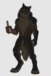 4_toes 5_fingers alcohol animal_genitalia anthro athletic athletic_anthro athletic_male balls beer beer_bottle beverage black_claws black_lips black_nose bottle broad_shoulders brown_body brown_fur brown_pawpads canine_sheath cheek_tuft chest_scar chest_tuft chin_tuft claws container digitigrade facial_tuft fangs feet finger_claws fingers fluffy fluffy_fur fluffy_tail fur genitals happy holding_beer holding_beer_bottle holding_bottle holding_container holding_object inner_ear_fluff lips looking_at_viewer male mane multicolored_body multicolored_fur neck_tuft nude open_mouth pawpads paws pecs scar sharp_teeth sheath simple_background smile solo standing tail teeth toe_claws toes tongue tuft white_background yellow_eyes skullsbesan adokah_(character) canid canine canis mammal wolf flat_colors hi_res