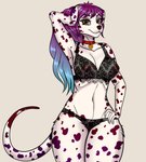 anthro breasts brown_body brown_fur brown_spots collar female fur markings orange_eyes purple_body purple_fur purple_spots red_collar solo spots spotted_body spotted_fur white_body white_fur moirah canid canine canis dalmatian domestic_dog mammal hi_res