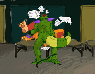 anal anal_penetration anthro athletic athletic_anthro athletic_male back_muscles backsack balls bottomwear bottomwear_down breath breathing brown_body butt claws clothed clothing dialogue dialogue_box dialogue_with_sound_effects duo finger_claws fur genitals green_balls green_body green_scales locker locker_bench locker_room machine male male/male male_penetrated male_penetrating male_penetrating_male markings moan nude orange_body orange_fur overweight overweight_anthro overweight_male pants pants_down partially_clothed pawpads paws penetration penis plap rear_view scales sex slightly_chubby slightly_chubby_anthro slightly_chubby_male sound_effects tail tail_markings tail_motion text toe_claws twitching spicyfish157 five_nights_at_freddy's five_nights_at_freddy's:_security_breach scottgames steel_wool_studios glamrock_freddy montgomery_gator alligator alligatorid animatronic bear crocodilian mammal reptile robot scalie 2022 animated digital_media_(artwork) english_text