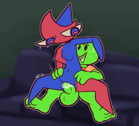3_toes anthro anthro_penetrating anthro_penetrating_humanoid balls big_balls big_penis black_eyes blue_body blue_eyes blue_nipples blush bodily_fluids bottomless breasts chair_position clitoris clothed clothing dominant dominant_female dominant_humanoid duo erection feet female female_penetrated floating_head from_behind_position genital_fluids genitals green_balls green_body green_penis green_skin hand_on_head hip_grab humanoid_on_anthro humanoid_penetrated interspecies looking_down male male/female male_penetrating male_penetrating_female medium_breasts motion_lines nipples nude open_mouth orange_clothing orange_shirt orange_topwear penetration penis power_bottom precum pupils red_body red_nipples red_pupils sex shirt sitting smile spread_legs spreading straddling submissive submissive_anthro submissive_male sweat t-shirt tan_sclera toes topwear vaginal vaginal_penetration ultilix ghost_of_the_year frogdor shurley_wurlius amphibian frog humanoid 2020