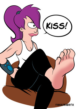 barefoot black_bottomwear black_clothing black_pants bottomwear breasts clothing feet female foot_fetish foot_focus hair humanoid_feet lipstick makeup not_furry pants plantigrade purple_hair solo toes takaokanata comedy_central futurama turanga_leela cyclops absurd_res hi_res