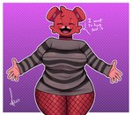 :3 anthro big_butt black_choker black_clothing black_jewelry black_necklace black_nose black_shirt black_topwear breasts butt choker clothing female fishnet_clothing fishnet_leggings fishnet_legwear front_view fur grey_clothing grey_shirt grey_topwear hair happy heart_choker jewelry leggings legwear multicolored_body multicolored_choker multicolored_clothing multicolored_fur multicolored_jewelry multicolored_necklace multicolored_shirt multicolored_topwear necklace red_body red_choker red_ears red_fur red_hair red_jewelry red_necklace shirt smile solo spread_arms text thick_thighs tongue topwear two_tone_body two_tone_choker two_tone_clothing two_tone_fur two_tone_jewelry two_tone_necklace two_tone_shirt two_tone_topwear samirachuni mob_entertainment poppy_playtime smiling_critters bobby_bearhug bear critters_(poppy_playtime) mammal 2024 digital_media_(artwork) english_text hi_res signature