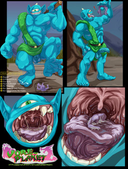 balls blue_body bodily_fluids detailed_background duo erection flaccid foreskin genitals green_eyes horn human_prey humanoid_genitalia humanoid_penis humanoid_pred male male/male micro mouth_shot open_mouth oral_vore outside penis saliva size_difference teeth text tongue uvula vore white_text green_roon vore_planet cyclops human humanoid mammal 2020 colored comic english_text hi_res url