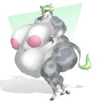 anther anthro areola belly big_belly big_breasts big_butt bovid bovine breasts butt cattle cellulite dullvivid female fur green_hair grey_spots grin hair half-closed_eyes hi_res hooves huge_belly huge_breasts huge_butt love_handles mammal markings morbidly_obese morbidly_obese_anthro morbidly_obese_female narrowed_eyes nipples nude obese obese_anthro obese_female overweight overweight_anthro overweight_female pink_areola pink_nipples pink_nose pixie_cut sagging_breasts simple_background smile solo spots spotted_body spotted_fur spotted_markings tail tail_tuft thick_thighs tuft white_background wide_hips