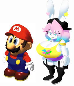 anthro backwards_baseball_cap backwards_hat baseball_cap bell bell_collar big_breasts biped black_baseball_cap black_clothing black_facial_hair black_footwear black_legwear black_mustache black_shoes black_sneakers black_thigh_highs blue_clothing blue_eyes blue_hair blue_overalls bottomwear breasts brown_clothing brown_footwear brown_hair brown_shoes cleavage closed_smile clothed clothing collar duo eye_through_hair eyebrow_through_hair eyebrows eyelashes facial_hair female footwear fur furgonomic_baseball_cap furgonomic_hat furgonomic_headwear furgonomics gloves hair handwear hat headgear headwear hotpants huge_breasts inner_ear_fluff jingle_bell jingle_bell_collar legwear light_body light_skin long_ears male mouth_closed multicolored_eyes multicolored_hair mustache overalls pink_eyes pink_hair purple_bottomwear purple_clothing purple_hotpants purple_shorts red_cap red_clothing red_shirt red_topwear shirt shoes shorts shortstack smile standing thigh_highs topwear translucent translucent_hair tuft two_tone_eyes two_tone_hair white_body white_clothing white_fur white_gloves white_handwear yellow_clothing yellow_topwear theycallhimcake mario_bros nintendo super_mario_rpg_legend_of_the_seven_stars mario pb_(theycallhimcake) human lagomorph leporid mallkin mammal rabbit 2023 absurd_res digital_drawing_(artwork) digital_media_(artwork) full-length_portrait hi_res portrait busty_boy_(lore) male_(lore)