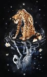 ambiguous_gender black_nose bone feral fur markings reflection sitting solo spots spotted_body spotted_fur tan_body tan_fur flashw felid feline mammal serval 2022 digital_drawing_(artwork) digital_media_(artwork)