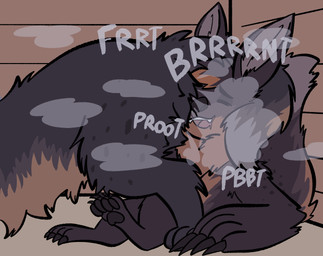 ambiguous_gender anthro bodily_fluids dipstick_tail drooling duo fart fart_cloud fart_fetish fart_sniffing farting_on_another farting_on_face feral fur hair markings nude open_mouth saliva size_difference sniffing tail tail_markings kibblekritterz korwin canid canine canis domestic_dog mammal molosser mountain_dog saint_bernard hi_res