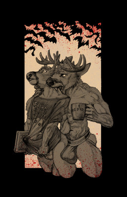 anthro antlers balls bite bulge claws clothing duo erection fangs genitals hand_on_neck horn jockstrap looking_up male male/male muscular muscular_anthro muscular_male neck_bite shirt_bulge shoulder_bite simple_background teeth text underwear momamo deer mammal vampire 2025 absurd_res english_text hi_res traditional_media_(artwork) father_(lore) father_and_child_(lore) father_and_son_(lore) incest_(lore) parent_(lore) parent_and_child_(lore) parent_and_son_(lore) son_(lore)