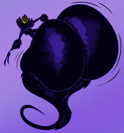 arm_tuft big_butt bottom_heavy bubble_butt butt chest_tuft ghost_tail gradient_background huge_butt hyper hyper_butt looking_back male motion_lines neck_tuft purple_background purple_body simple_background solo thick_thighs tuft wide_hips yellow_eyes yellow_mouth schplingnops a_hat_in_time snatcher_(ahit) ghost humanoid spirit 2024 absurd_res hi_res