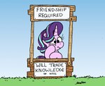 female feral fur grass hair horn plant purple_body purple_fur purple_hair sign solo text bobthedalek friendship_is_magic hasbro my_little_pony mythology peanuts_(comic) starlight_glimmer_(mlp) equid equine mammal mythological_creature mythological_equine unicorn english_text hi_res