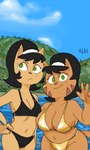 anthro big_breasts bikini black_bikini black_clothing black_swimwear breasts claws cleavage clothed clothing duo female finger_claws fur gesture gold_bikini green_eyes hand_gesture hand_on_hip holidays looking_at_viewer looking_away mature_anthro mature_female midriff navel seaside swimwear tan_body tan_fur two-piece_swimsuit v_sign water dbaru golden_week mother's_day mother_daughter_boob_envy_(meme) nickelodeon t.u.f.f._puppy kitty_katswell mrs._katswell domestic_cat felid feline felis mammal 2025 hi_res daughter_(lore) mother_(lore) mother_and_child_(lore) mother_and_daughter_(lore) parent_(lore) parent_and_child_(lore) parent_and_daughter_(lore)