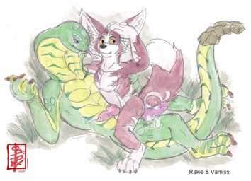 2_penises anal anal_penetration animal_genitalia animal_penis duo genitals hemipenes knot male male/male multi_genitalia multi_penis necktie penetration penis rakie_(seul) vamiss fennec_(artist) blizzard_entertainment warcraft canid mammal reptile scalie sethrak snake vulpera painting_(artwork) watercolor_(artwork)