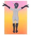 anthro basking beak butt eyes_closed featureless_crotch feet female gradient_background nude nude_anthro nude_female open_mouth raised_arms rear_view simple_background solo sheeptoaster emmy_(sheeptoaster) avian bird black-necked_crane crane_(bird) gruiform grus_(genus) warm_colors