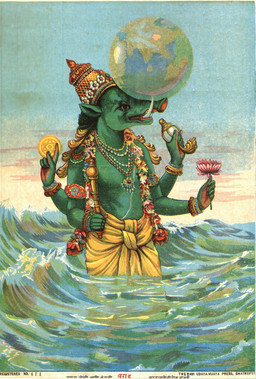 4_arms 5_fingers anthro bottomwear bracelet clothed clothed_anthro clothed_male clothing detailed_background earth fingers flower flower_garland gem globe headgear holding_flower holding_mace holding_melee_weapon holding_object holding_weapon humanoid_hands indian_clothing jewelry lotus_(flower) mace male melee_weapon multi_arm multi_limb necklace outside partially_submerged pearl_(gem) pearl_necklace planet plant print_(medium) religion sea sky solo standing text topless topless_anthro topless_male tusks water wave weapon wristband raja_ravi_varma asian_mythology hindu_mythology hinduism mythology public_domain varaha deity deva mammal suid suine sus_(pig) wild_boar 20th_century absurd_res ancient_art english_text hi_res hindi_text traditional_media_(artwork)