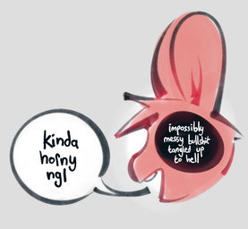 anthro black_text dialogue fur male open_mouth open_smile pink_body pink_fur side_view smile solo speech_bubble text thinking thought_bubble white_text panken panken_(character) lagomorph leporid mammal rabbit 2025 english_text headshot_portrait portrait