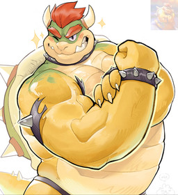 anthro armband barazoku belly biceps big_muscles blush bracelet claws clothed clothing collar deltoids dialogue duo eyebrows flexing flexing_bicep hair hand_on_arm horn huge_muscles jewelry kemono lens_flare looking_at_viewer male manly musclegut muscular muscular_anthro muscular_arms muscular_male obliques one_eye_closed pecs shell simple_background smile solo_focus spiked_armband spiked_bracelet spiked_collar spiked_shell spiked_tail spikes spikes_(anatomy) standing star tail teeth text thick_arms thong topless topless_anthro topless_male underwear vein white_background wink unatazaamarilla mario_bros nintendo the_super_mario_galaxy_movie background_character bowser ambiguous_species koopa scalie 2026 english_text half-length_portrait hi_res portrait reference_image