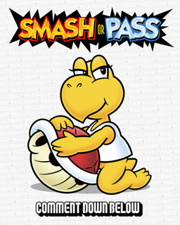 4_fingers ambiguous_gender anthro barefoot beak bedroom_eyes bottomless clothed clothing eyelashes feet fingers kneeling looking_at_viewer mostly_nude narrowed_eyes red_shell scales seductive shell shirt shirt_only simple_background smile solo style_emulation text topwear topwear_only turtle_shell white_background yellow_body yellow_scales downrightshoddy mario_bros nintendo smash_or_pass koopa koopa_troopa reptile scalie tortoise turtle 4:5 absurd_res english_text full-length_portrait hi_res portrait