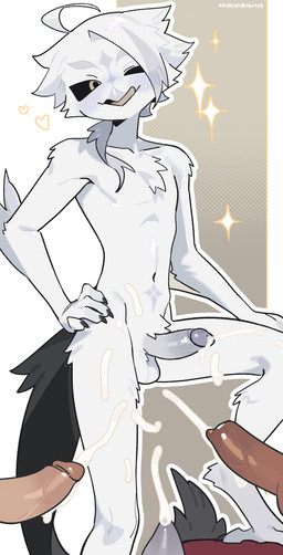 anthro balls beak biped black_sclera blush bodily_fluids bulge claws cum cumshot ejaculation erection faceless_character faceless_male fingers front_view fur genital_fluids genitals glans group hair hands-free licking licking_lips looking_at_viewer male male/male navel nude nude_anthro nude_male penis simple_background smile spontaneous_ejaculation standing tail tongue tongue_out kaltespur avian bird 2026 absurd_res digital_drawing_(artwork) digital_media_(artwork) hi_res