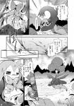 ambiguous_gender dialogue feral forest plant scar semi-anthro text tree wounded azuma_minatsu nintendo pokemon eeveelution generation_5_pokemon generation_6_pokemon hydreigon pokemon_(species) sylveon 2019 black_and_white comic japanese_text monochrome translation_request