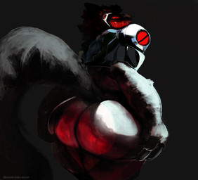 anthro big_butt butt fur hair huge_butt looking_at_viewer looking_back machine male nude rear_view simple_background solo tail thick_thighs wide_hips yo_zee protogen absurd_res digital_media_(artwork) hi_res