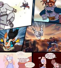 age_progression aged_up anthro battle blood bodily_fluids cosplay elderly female fight flashback group male male/female saiyan_armor text trio thedarkvictim outcome_memories sega sonic_the_hedgehog_(series) conquest cream_the_rabbit miles_prower omni-man human lagomorph mammal comic crossover english_text