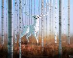 antlers beady_eyes birch black_body black_eyes black_fur feral fern_(plant) fur horn looking_at_viewer male outside plant sky solo tree white_body white_fur piper_thibodeau deer mammal 2019 digital_media_(artwork) digital_painting_(artwork)