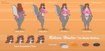 anthro big_breasts big_butt bottomwear breasts brown_hair butt clothing color_swatch copyright_symbol curvy_figure facial_expressions female footwear front_view fur grey_body grey_fur hair huge_breasts multicolored_body multicolored_fur navel rear_view sandals shoes side_view solo symbol text thick_thighs three-quarter_view topwear two_tone_body two_tone_fur voluptuous wide_hips satsumalord rebecca_howler canid canine canis mammal wolf 2020 digital_media_(artwork) english_text hi_res model_sheet