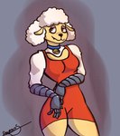 anthro arm_grab biped breasts curled_hair fangs female female_anthro hair machine relaxing robotic_arm smug solo teeth skynotz the_walten_files sha_(twf) animatronic bovid caprine domestic_sheep mammal robot sheep hi_res