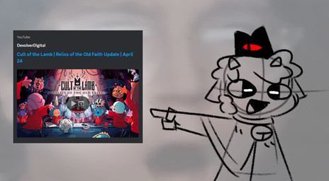anthro crown gesture hand_gesture happy headgear male pointing smile solo litelikesart cult_of_the_lamb massive_monster_(studio) lamb_(cult_of_the_lamb) red_crown_(cult_of_the_lamb) bovid caprine mammal sheep line_art