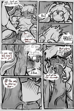 2_penises animal_genitalia animal_penis bed big_penis blush bodily_fluids breasts clothed clothing dialogue drooling duo fellatio female floppy_ears forced forced_fellatio furniture genital_fluids genitals grabbing_head hemipenes huge_penis hyper hyper_genitalia hyper_penis leaking leaking_precum licking looking_pleasured lying lying_on_bed male male/female multi_genitalia multi_penis on_back on_bed oral panties partially_clothed penile penis penis_lick precum questionable_consent saliva sex sound_effects tentacles tentacles_on_female text tongue underwear wet wet_clothing wet_panties wet_underwear crowshroomm gab_(crowshroomm) henry_(henrijae) animal_humanoid canid canid_humanoid canine canine_humanoid canis domestic_dog humanoid hybrid mammal mammal_humanoid 2:3 absurd_res comic english_text hi_res monochrome sketch