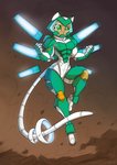 anthro armor female flying fur glowing green_eyes headgear helmet machine power_armor simple_background solo tan_body tan_fur conditional_dnp jollyjack sequential_art kat_vance domestic_cat felid feline felis mammal 2020 hi_res