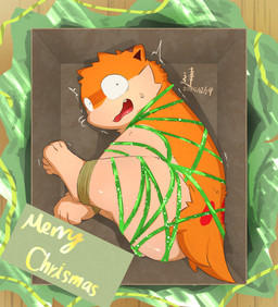 balls barely_visible_balls barely_visible_genitalia bdsm bondage bound genitals male restricted ribbons text darrow0 nintendo pokemon yuel generation_2_pokemon pokemon_(species) quilava absurd_res english_text hi_res