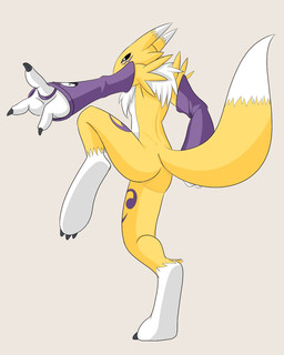 ambiguous_gender anthro arm_warmers armwear blue_eyes butt clothing double_tomoe fluffy fluffy_tail fur multicolored_body multicolored_fur rear_view solo tail tomoe_(symbol) two_tone_body two_tone_fur white_body white_fur yellow_body yellow_fur yin_yang sparky12 twil_ark12 bandai_namco digimon hasbro canid digimon_(species) mammal renamon 4:5 hi_res