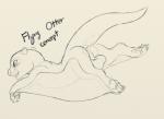 anthro anus backsack balls claws flying genitals male membrane_(anatomy) nude patagium pawpads paws perineum side_view smile solo spread_arms text petrock mammal mustelid otter english_text line_art monochrome sketch