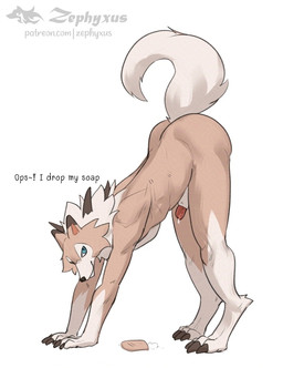 all_fours animal_genitalia animal_penis anthro anthrofied ass_up big_butt biped blue_eyes butt canine_genitalia canine_penis claws digitigrade finger_claws fur genitals looking_at_viewer male male_anthro multicolored_body multicolored_fur neck_tuft nude_anthro nude_male paws penis penis_tip pokemorph presenting presenting_hindquarters red_penis sheath simple_background soap solo talking_to_viewer tan_body tan_fur text toe_claws tuft two_tone_body two_tone_fur white_background white_body white_fur white_sheath zephyxus don't_drop_the_soap nintendo pokemon generation_7_pokemon lycanroc midday_lycanroc pokemon_(species) 2026 digital_media_(artwork) english_text url