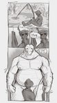 anthro clothed clothing convenient_censorship dialogue duo fishing_rod male nipples non-mammal_nipples outside overweight overweight_male plant text underwear water wet jezzlen alligator alligatorid crocodilian human mammal reptile scalie comic english_text hi_res monochrome