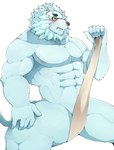 5_fingers abs anthro biceps biped blue_body blue_fur claws eyewear fingers fur green_eyes humanoid_hands male mane monocle muscular muscular_anthro muscular_male muscular_thighs nipples pecs pink_nipples red_nose simple_background solo triceps white_background hayatohalada lifewonders tokyo_afterschool_summoners snow_(tas) felid lion mammal pantherine 2017 hi_res