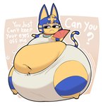 1:1 2022 3_toes :< abyssinian_cat animal_crossing ankh ankh_piercing ankha_(animal_crossing) anthro asking asking_viewer barefoot big_butt biped black_eyes blue_ears blue_eyeshadow blue_stripes blue_tail bob_cut border bottom_heavy bow_panties bow_underwear breasts butt cat_tail clothed clothing colored deep_navel digital_drawing_(artwork) digital_media_(artwork) domestic_cat dress egyptian egyptian_clothing egyptian_headdress english_text eyelashes eyeshadow fanning fanning_self featureless_hands feet felid feline felis female female_anthro front_view full-length_portrait fur hair hi_res huge_butt hyper_pear ineffective_clothing leg_markings lidded_eyes maddeku makeup mammal markings midriff monobutt monobutt_may morbidly_obese morbidly_obese_anthro morbidly_obese_female navel navel_piercing nemes_(clothing) nintendo noseless obese obese_anthro obese_female outer_highlight outline overweight overweight_anthro overweight_female panties paper_fan partially_clothed partially_clothed_anthro partially_clothed_female piercing portrait prick_ears question_mark shaded simple_background small_feet solo standing striped_arms striped_body striped_fur striped_legs striped_markings striped_tail stripes tail tail_markings talking_to_viewer tan_background text three-quarter_view toes topwear underwear uraeus white_border white_clothing white_outline white_panties white_text white_underwear wide_hipped_anthro wide_hipped_female wide_hips yellow_body yellow_fur yellow_inner_ear yellow_tail yes-no_question