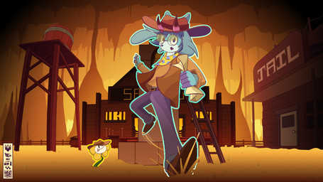 anthro bell clothing cowboy_hat cowboy_outfit desert fence fisheye_lens gun handgun hat headgear headwear male map prison ranged_weapon revolver saloon solo sunset underground water_tower weapon conditional_dnp phlareox undertale undertale_(series) undertale_yellow clover_(undertale_yellow) flowey_the_flower 16:9 absurd_res hi_res widescreen