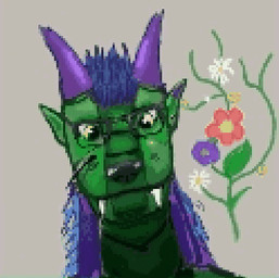 anthro blinking blue_body blue_scales ear_piercing ear_twitch green_body green_eyes hair horn looking_at_viewer male piercing purple_horn scales solo tusks kisasohlo mythology kisa_(kisasohlo) dragon fairy_dragon mythological_creature mythological_scalie scalie animated low_res
