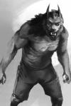 anthro bottomwear clothed clothing fangs fur glare looking_at_viewer male shorts simple_background solo teeth topless malorne goosebumps_(movie) mythology werewolf_of_fever_swamp canid canine canis mammal mythological_canine mythological_creature werecanid werecanine werecreature werewolf wolf 2016 digital_media_(artwork) hi_res monochrome