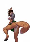 4_toes anthro bottomwear breasts brown_hair butt clothed clothing clothing_lift eyewear feet female genitals glasses green_eyes hair nipples no_underwear paws pussy shirt shirt_lift simple_background skirt solo toes topwear upskirt white_background lost-paw jenny_(powhatan) canid canine canis fox mammal wolf 2015 hi_res