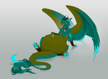 belly big_belly black_horn collar feral horn huge_belly long_tail male red_eyes solo tail vore wings cmitchell mythology dragon mythological_creature mythological_scalie scalie absurd_res hi_res