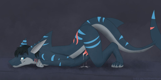 2_penises all_fours anthro ass_up biped black_hair blue_body blue_eyes bodily_fluids claws erection fin fin_scar fur genital_fluids genitals grey_body grey_claws grey_hands grey_pawpads hair inner_ear_fluff leaking_precum long_hair looking_back male multi_genitalia multi_penis multicolored_body multicolored_fur pawpads paws penis precum scar side_view solo tail tail_fin tail_fin_scar tail_scar tapering_penis tuft red_the_kitsune hibaka aquatic fish shark 2026 digital_media_(artwork) full-length_portrait hi_res portrait shaded watermark