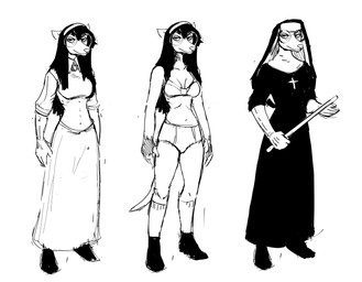 anthro bottomwear bra clothing cross eyewear female glasses long_skirt nun panties skirt solo underwear hladilnik marylin_(hladilnik) american_opossum mammal marsupial 2021 black_and_white hi_res monochrome