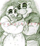 4_fingers anthro baby beak bedding bent_arm black_eyebrows black_eyelids black_nose blanket bottomwear carrying_another cheek_tuft claws clothed clothed_female clothed_male clothing eyebrows eyelashes eyes_closed facial_tuft family feather_hair feather_hands feathers female female_anthro finger_claws fingers fully_clothed fully_clothed_female fully_clothed_male fur green_background green_beak green_body green_bottomwear green_clothing green_fur green_hair green_pants green_shirt green_t-shirt green_topwear group hair half-closed_eyes interspecies larger_anthro larger_female larger_male male male/female male_anthro muscular muscular_anthro muscular_female narrowed_eyes pants pockets pseudo_hair shirt short_hair simple_background size_difference smaller_anthro smaller_female smile smiling_at_another standing t-shirt teeth thick_eyebrows toothed_beak topwear trio tuft whisker_spots wrapped_in_blanket young young_anthro young_male cageyshick05_(artist) five_nights_at_freddy's scottgames chica_(fnaf) fan_character freddy_(fnaf) freddy_jr. hen_chica_(cageyshick05) avian bear bird chicken galliform gallus_(genus) mammal phasianid 2015 english_description green_and_white monochrome pen_(artwork) sketch traditional_media_(artwork) father_(lore) father_and_child_(lore) father_and_son_(lore) mother_(lore) mother_and_child_(lore) mother_and_son_(lore) parent_(lore) parent_and_child_(lore) parent_and_son_(lore) son_(lore)