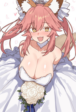 armwear bangs bare_shoulders big_breasts blush blush_lines bouquet breast_focus breasts bridal_collar bridal_gauntlets brown_ears brown_tail cherry_blossom cleavage clothed clothed_female clothed_humanoid clothing collarbone crown cute_fangs detached_sleeves dress eyebrows eyelashes face_focus facial_hair fangs female female_humanoid flesh_fang flower flowing_hair fluffy fluffy_tail glistening glistening_breasts hair happy headdress headgear heart_reaction holding_bouquet holding_flower holding_object inner_ear_fluff leaf long_hair looking_at_viewer mature_female mature_humanoid open_mouth pink_hair plant pose prunus_(flower) solo straight_bangs tail teeth tiara tied_hair translucent translucent_hair tuft twintails_(hairstyle) wedding wedding_dress white_armwear white_bridal_gauntlets white_clothing white_dress white_headdress white_inner_ear_fluff white_rose yellow_eyes ebora fate_(series) type-moon caster_tamamo-no-mae animal_humanoid canid canid_humanoid canine canine_humanoid fox_humanoid humanoid mammal mammal_humanoid 2025 absurd_res colored detailed digital_drawing_(artwork) digital_media_(artwork) hi_res portrait shaded three-quarter_portrait