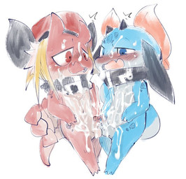 anthro balls beret blonde_hair blue_body blush bodily_fluids clothing countershading cum cum_everywhere cum_on_body cum_on_face cum_string cumshot duo ejaculation erection eye_contact genital_fluids genitals hair hat head_markings headgear headwear holding_penis horn humanoid_genitalia humanoid_penis looking_at_another looking_pleasured male male/male markings masturbation messy mostly_nude multi_arm multi_limb mutual_masturbation navel penile penile_masturbation penis red_body scarf scarf_only shota simple_background sweat tail white_background young young_anthro young_male doneru mythology gidoniko_(doneru) neneruko_(doneru) dragon mythological_creature mythological_scalie scalie sketch