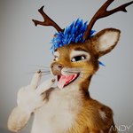 clothing fluffy fur hair male peace_symbol pose andy_avalox deer mammal rexouium peace_(disambiguation) 3d_(artwork) cinema_4d_(artwork) digital_media_(artwork) hi_res
